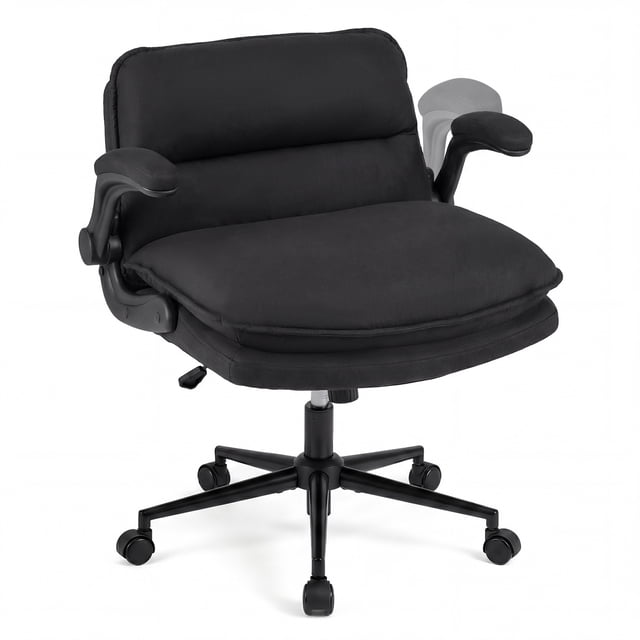 Gymax Chaise Croisée sur Roulettes avec Accoudoirs Relevables Hauteur Réglable Dossier Grand Gris