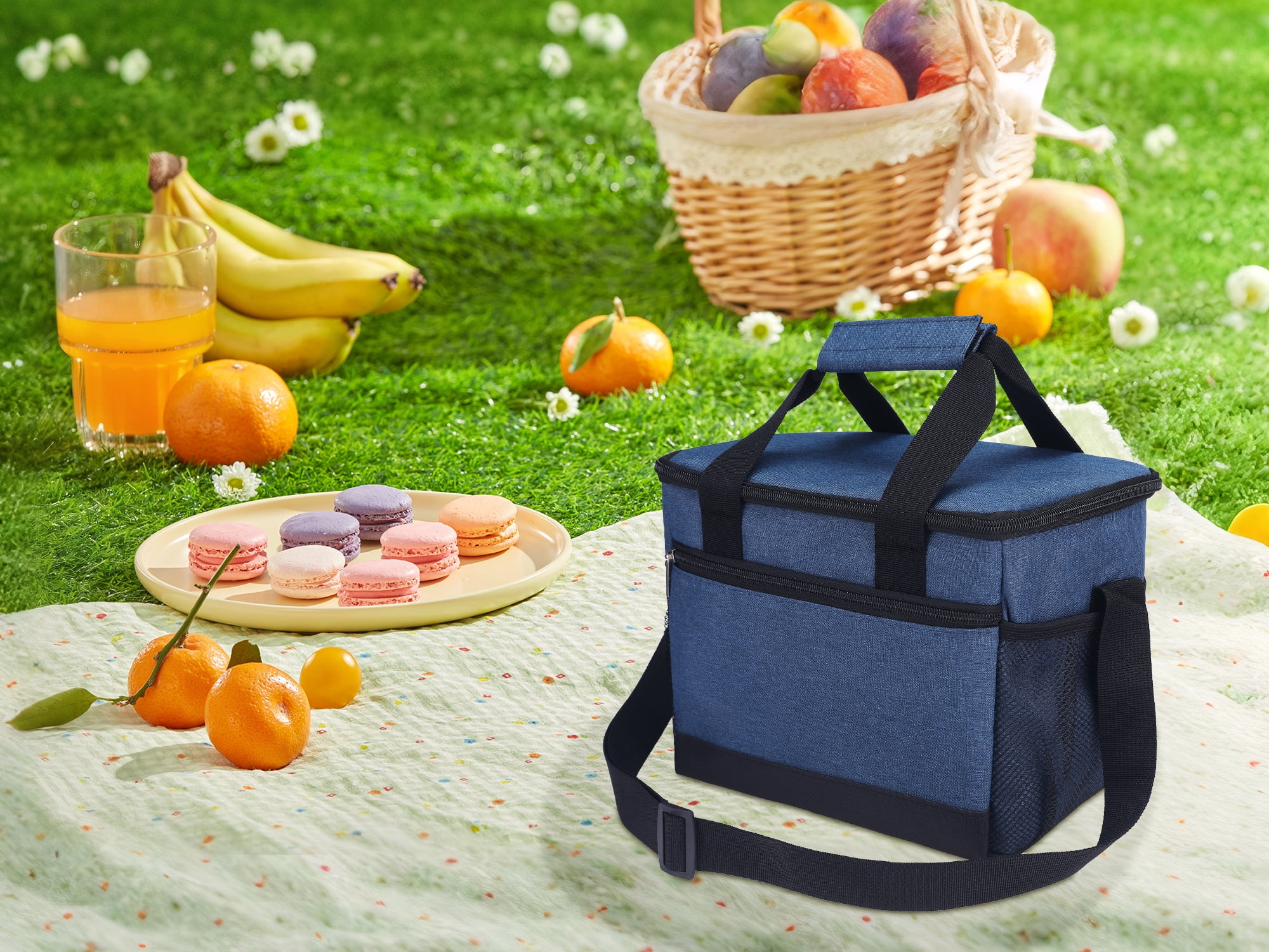 Unique Bargains Insulated Lunch Bag Leakproof Lunch Box for Work Office Navy Blue
