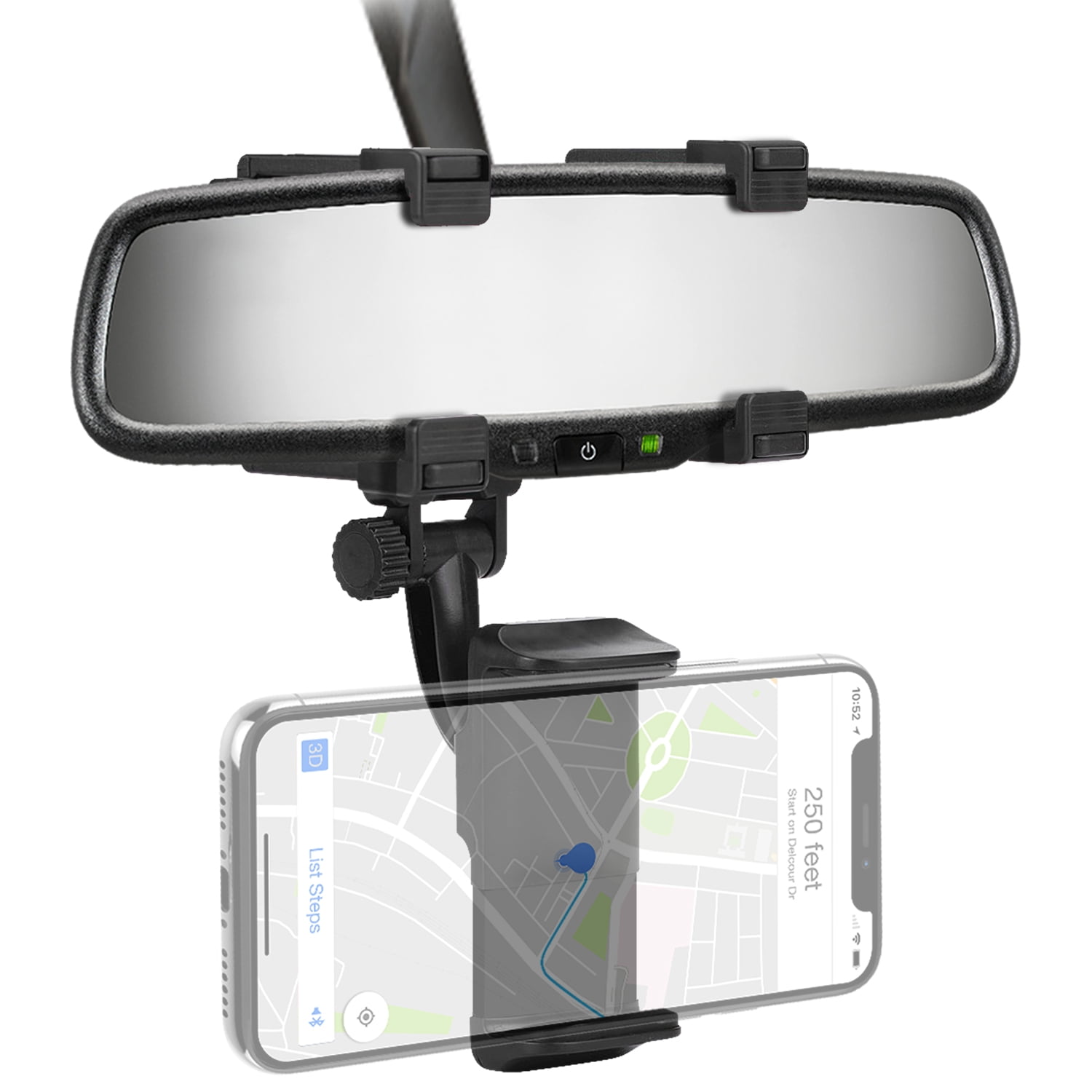 Premier Rearview Mirror Mounted Phone Holder for All Phones, Mobile Devices, rotates 360