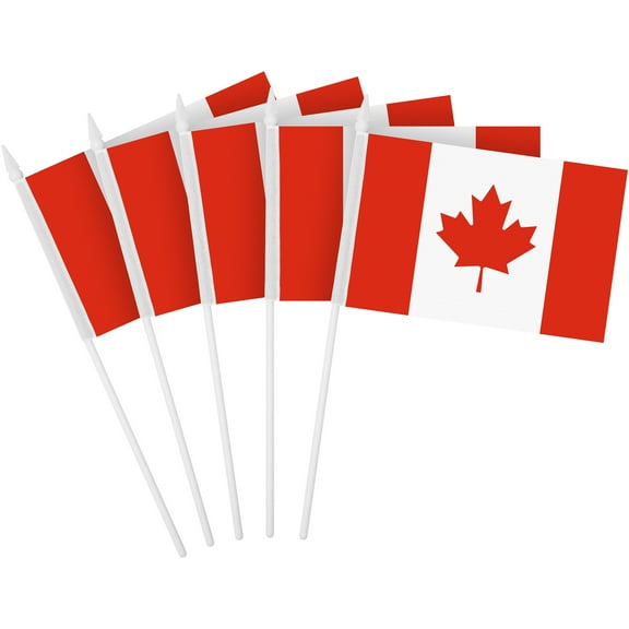 G128 24 Pack Handheld Canada Canadian Stick Flags | 4x6 In | Printed 150D Polyester, Country Flag, Solid Plastic Stick, Spear White Tip