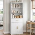 thumbnail image 3 of Walsunny Bookshelf with Doors and Drawer, Storage Bookcase with 3 Open Shelves and Cabinet 71" Tall Floor Standing Bookshelf for Living Room Home Office White, 3 of 9