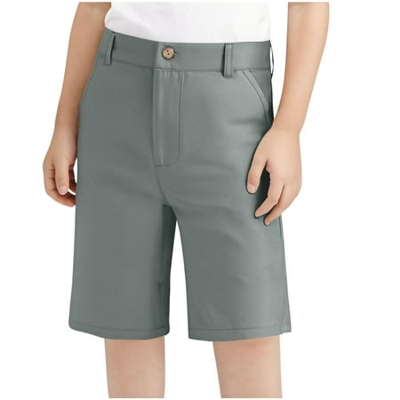 DeHolifer Girls Suit Shorts Elastic Waisted Button Solid Color Loose Comfy Dressy Shorts with Pocket 12-13 Years
