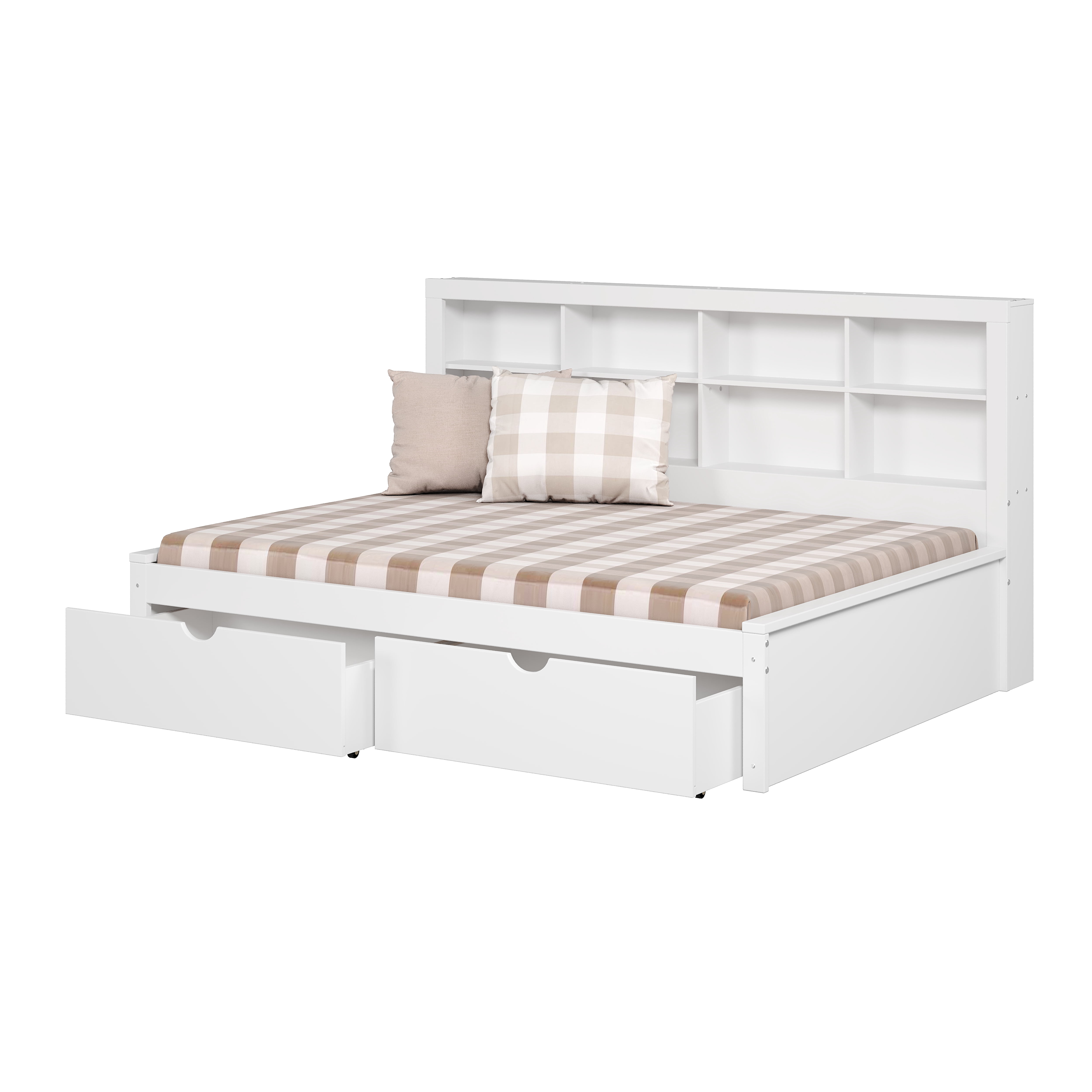 Donco Kids Bookcase Full Daybed with Dual Underbed Drawers, Full, White