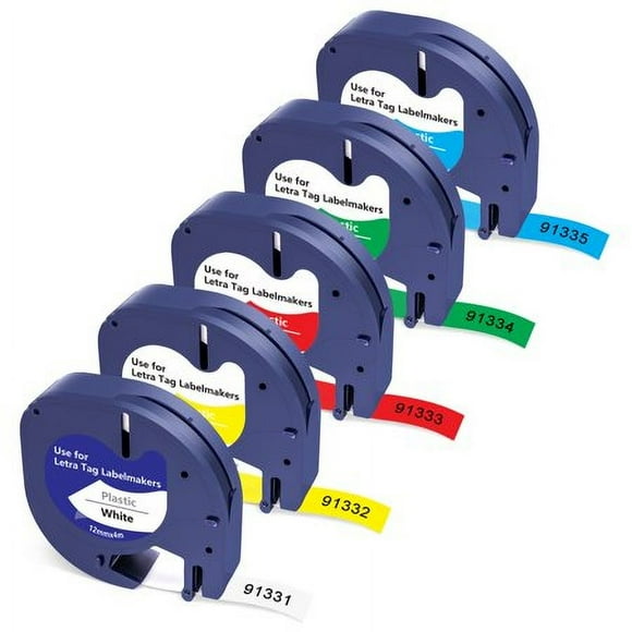 compatible Label Tape Replacement for DYMO Label Maker Refills colored LetraTag Plastic Tape 91331 91332 91333 91334 91335 12mm x 4m for Dymo LetraTag Plus LT-100H LT-100T QX50 Label Maker,5