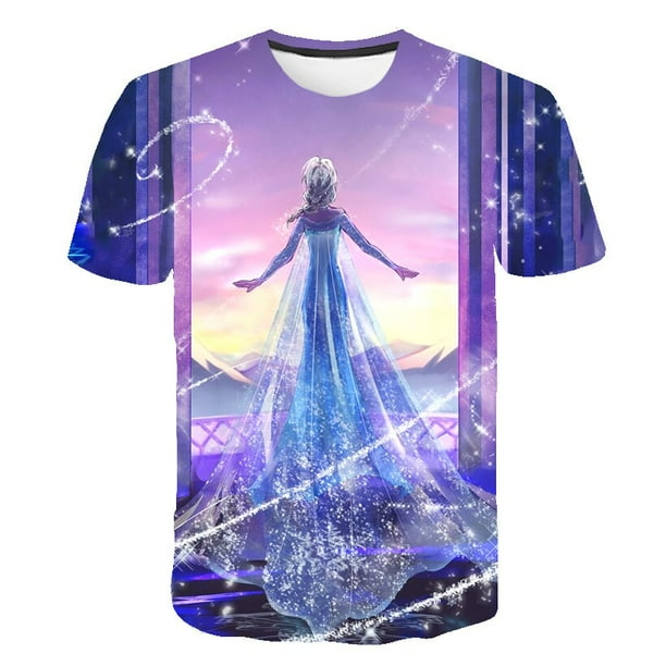 2023 año verano niños Frozen dulce camiseta para niñas estampado Anna Elsa chico camiseta niñas Tops camisetas dibujos animados niños ropa 14T Gao Jinjia LED