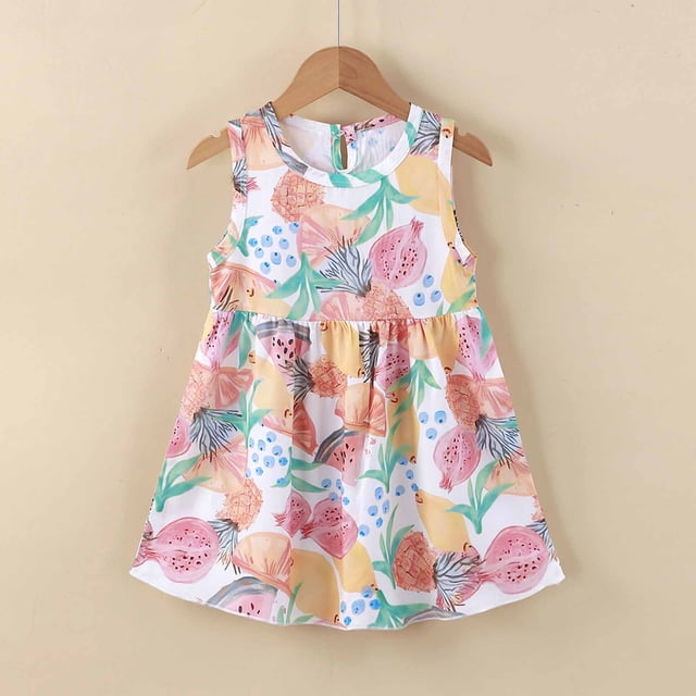 Pisexur Girls Dresses , Robes d'Été pour Bébés Filles Robe Sans Manches pour Tout-Petits Imprimé Graphique Manches Volantes Multicolore