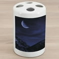 thumbnail image 1 of Night Ceramic Toothbrush Holder, Snow Covered Mountain Peaks Winter Trees Scenic Landscape with Moon Sky, Decorative Versatile Countertop for Bathroom, 4.5" X 2.7", Dark Blue Black Coconut, 1 of 4