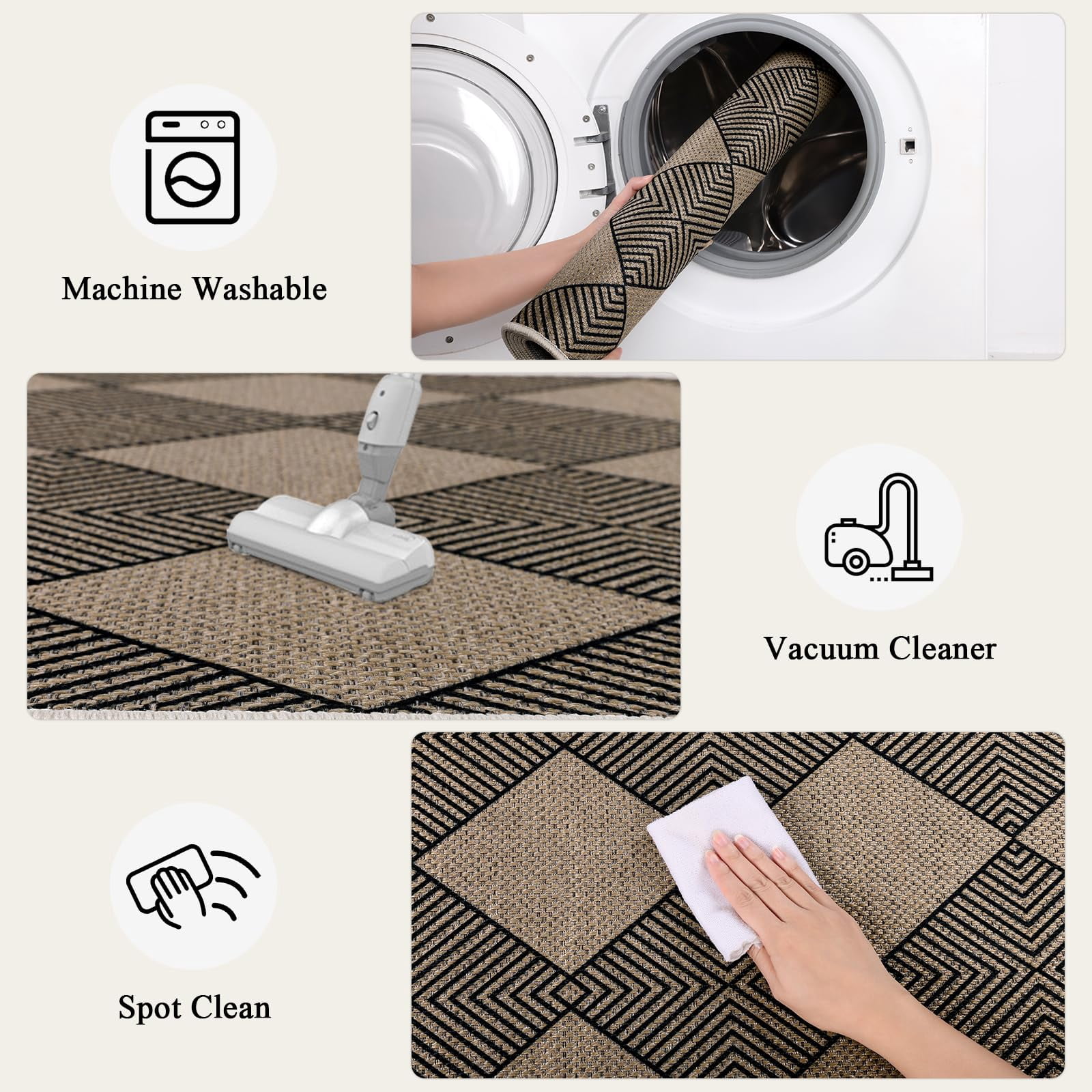 Findosom 2'x5' Jute Washable Runner Rug Non Slip Natural Woven Texture Floor Carpet Farmhouse Rug for Living Room,Bedroom,Kitchen,Entryway,Outdoor,Patio Rug,Stain Resistant Rustic Rugs,Black