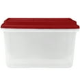 Hefty 72 qt Clear Plastic Holiday Latched Storage Bin, Red Lid
