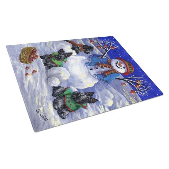 Carolines Treasures PPP3184LCB Scottie Christmas Snowman Glass Cutting Board Large, 12H x 16W, multicolor