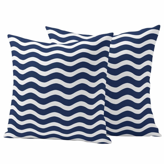 Outdoor Waterproof Pillow Covers Dark Blue Stripes Water Ripple Decorative Throw Pillow Protectors,Pillowcase Cushion Cases for Patio Sofa Garden Couch,16x16in,Pack of 2