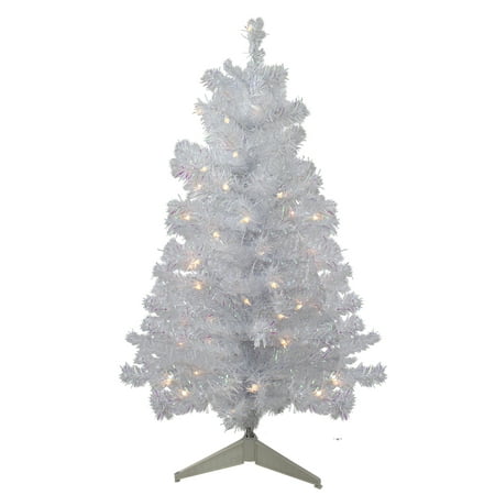 3' Pre-lit White Iridescent Pine Artificial Christmas Tree - Clear