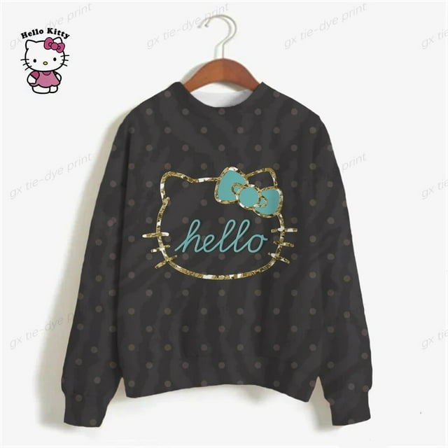 Nouveau Sweat à Capuche Mignon avec Imprimé Chat Hello Kitty pour Femmes, Sweat à Manches Longues, Mode de Rue, Imprimé Cartoon d'Automne, Chandail à Capuchon de Vacances HOEMLIN