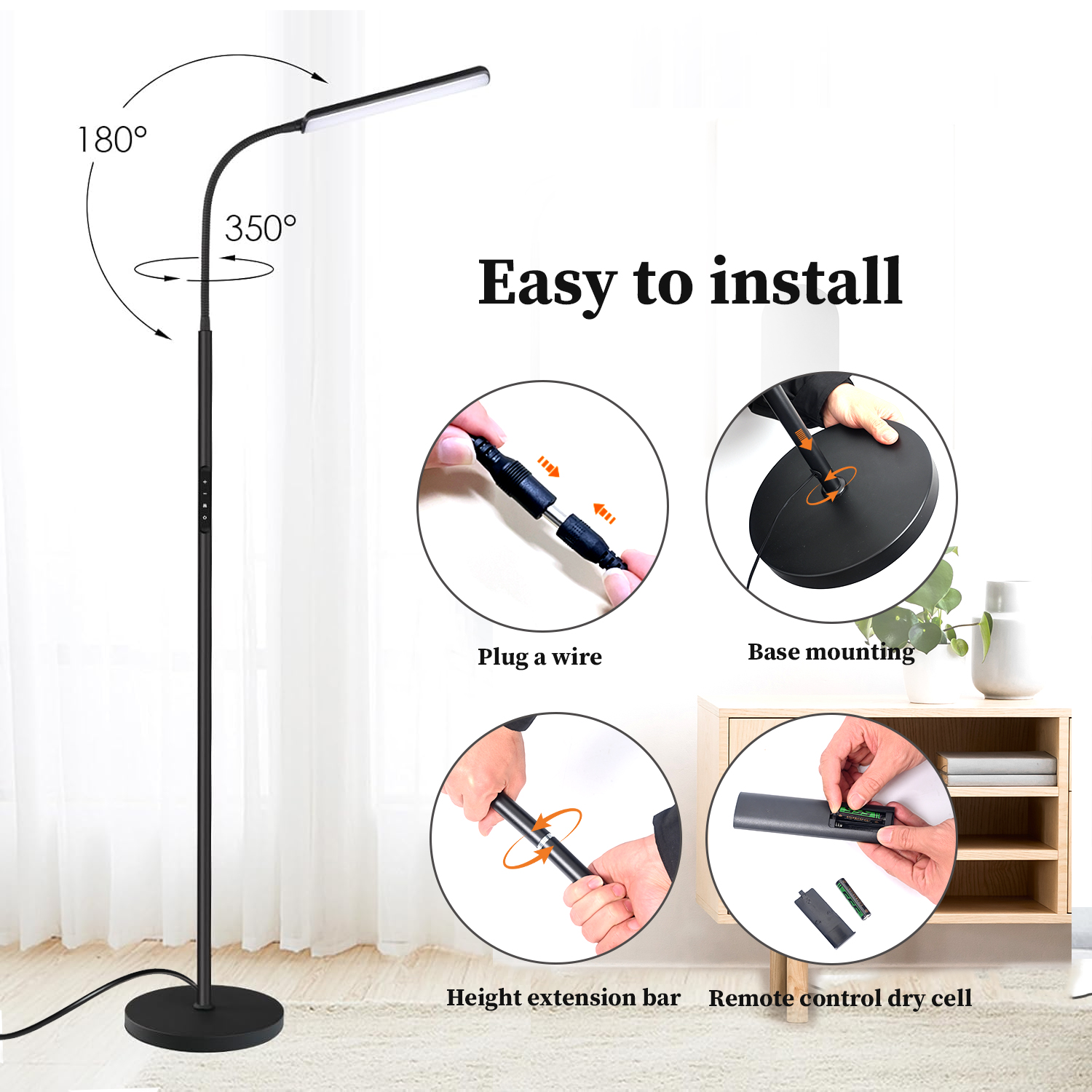 Govvep Led Floor Lamp with Gooseneck and Remote Control photo 7