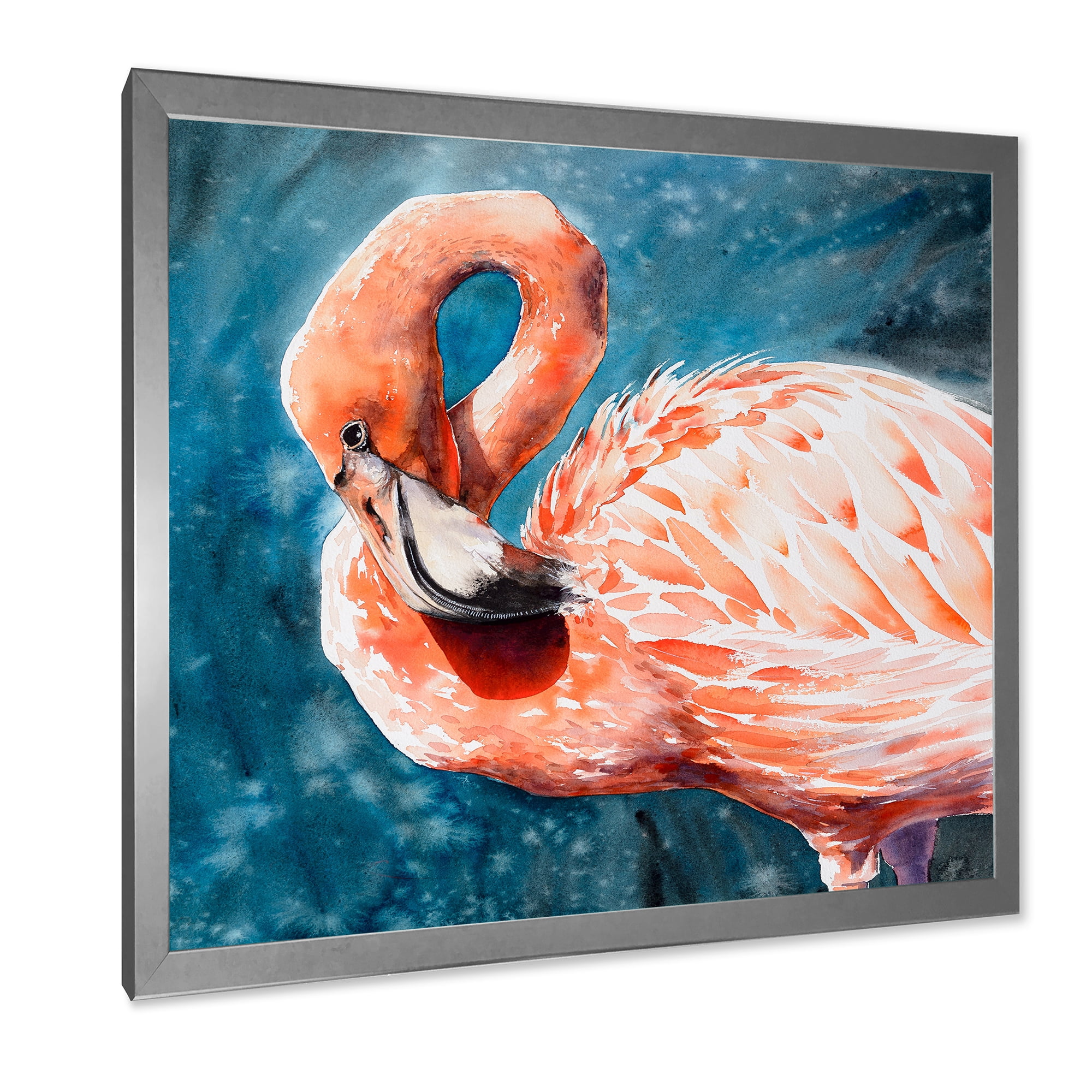 Designart 'Pink Flamingos Love Birds In Blue Water II' Farmhouse Framed Art Print