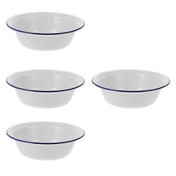 Mobestech 4Pcs Enamel Basin Bowl White Retro Design Food Holding Families Kitchen Use