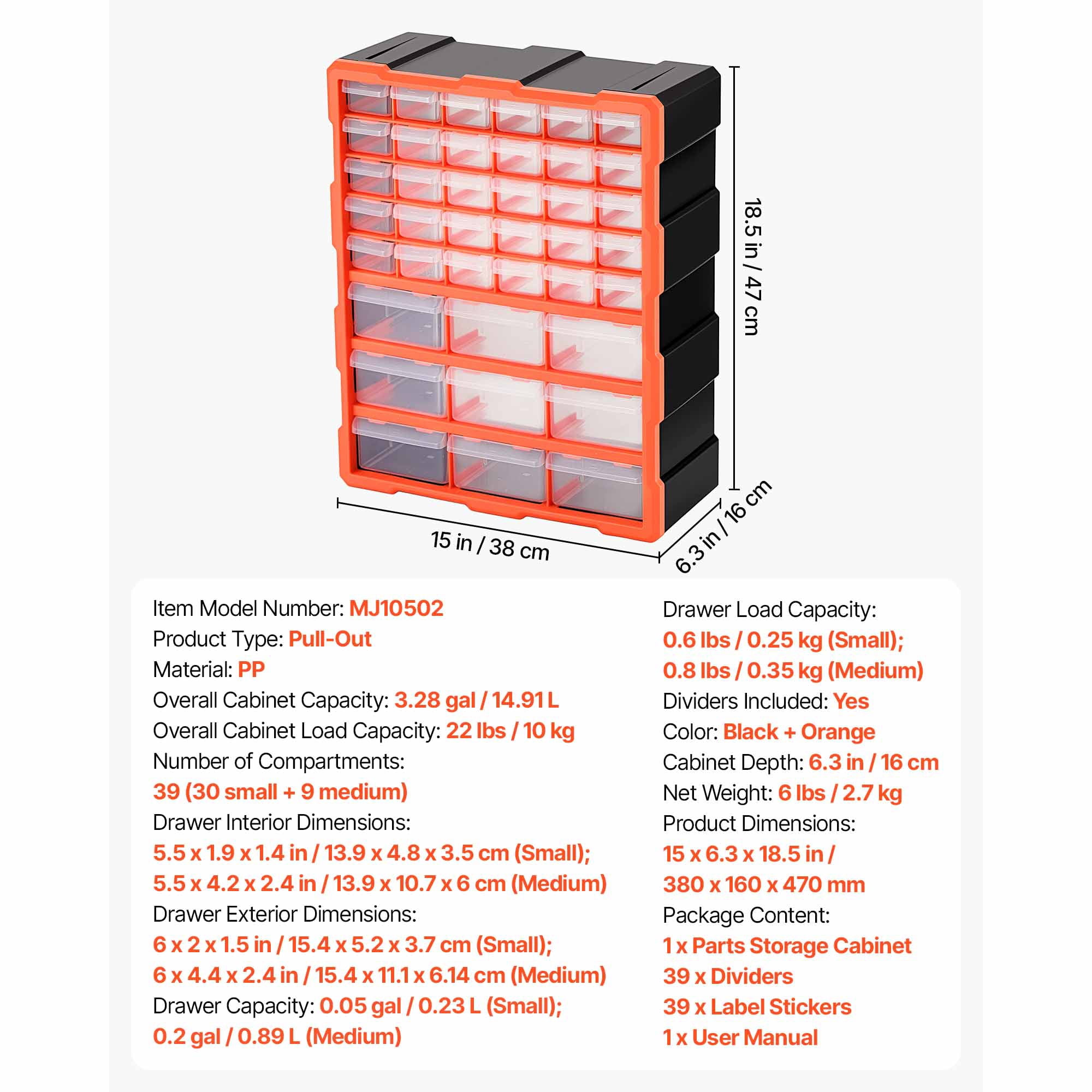 KFFKFF 39-Drawer Plastic Storage Organizer, Stackable Cabinet for Garage Organization, Wall-Mounted Toolbox for Small Parts, Hardware, Beads, Screws, Crafts, and Building Bricks