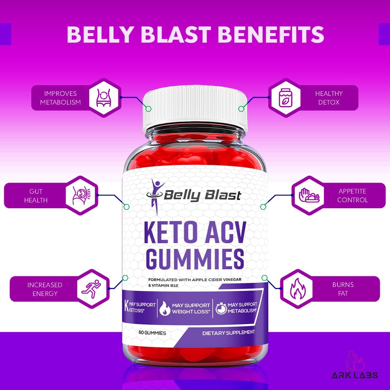 (1 Pack) Belly Blast Keto ACV Gummies - Apple Cider Vinegar Supplement for Weight Loss - Energy & Focus Boosting Dietary Supplements for Weight Management & Metabolism - Fat Burn - 60 Gummies