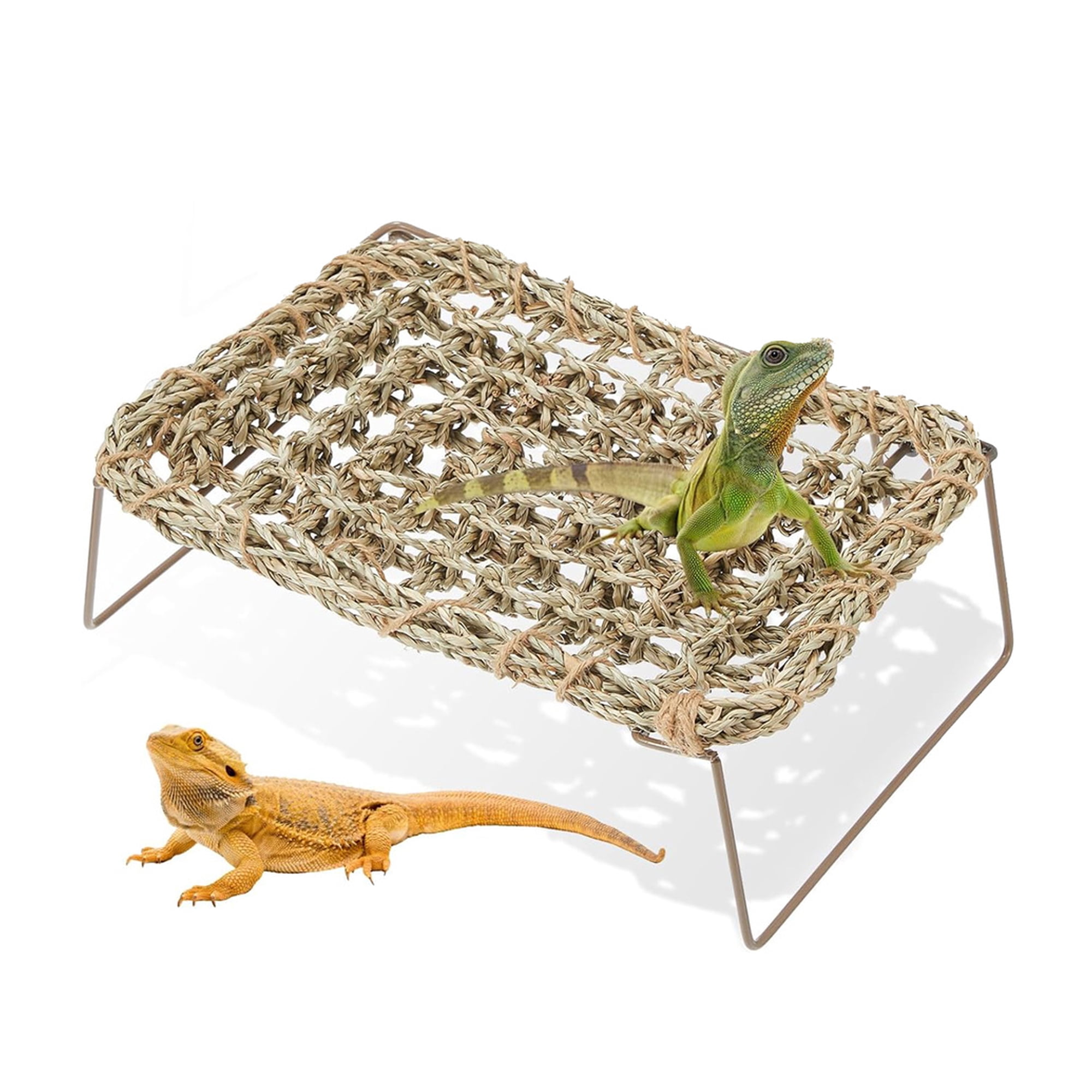 NOGIS Bearded Dragon Hammock Reptile Tank Accessories Decor Basking Platform Metal Legs Bed Habitat for Lizard Leopard Gecko Snake Hermit Crab and Frog (Rectangle)