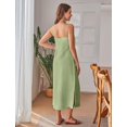 thumbnail image 6 of Fiophy 100% Linen Dresses Square Neck Sleeveless Spaghetti Strap Summer Casual Midi Dress with Slit,Green,L, 6 of 8