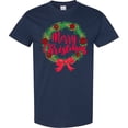 thumbnail image 3 of Inktastic Merry Christmas Wreath with Red Bow and Ornaments T-Shirt, 3 of 5