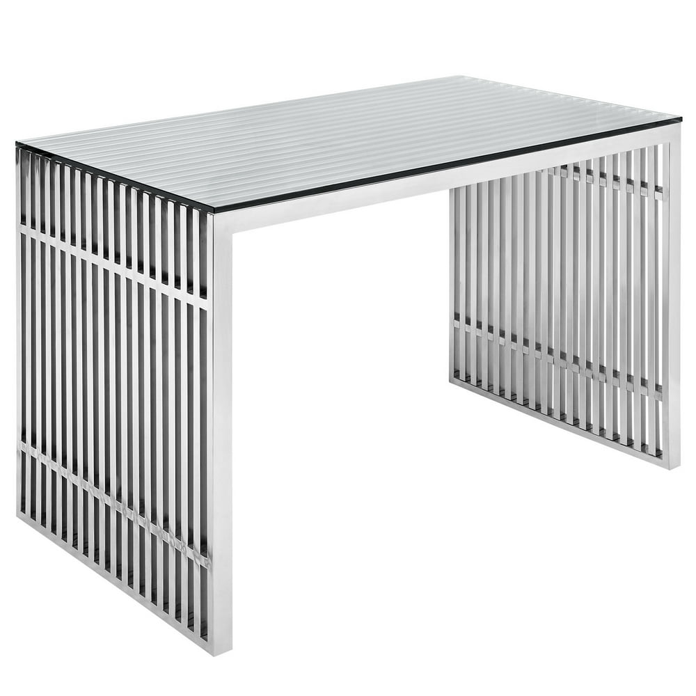 Modern Contemporary Stainless Steel Desk, Silver Metal