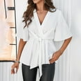 thumbnail image 5 of Shirt for Women 2024 Summer Casual Short Sleeve Top Solid Color Lace-Up Cinch Waist Dressy Shirts, 5 of 7