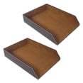 thumbnail image 1 of 2X PU Leather Collection Letter Tray, Document Desk Organizer,Stackable Office File Document Tray Holder (Brown), 1 of 5