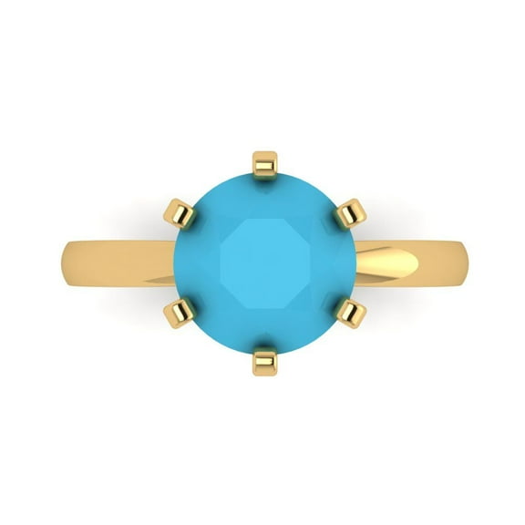 Solitaire Engagement Ring for Women - 3ct Simulated Turquoise in 14K Yellow Gold Promise Ring
