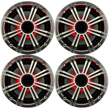 2 Pairs (4 Speakers Total) of Kicker 6.5" OEM Replacement 195W Marine Coaxial 2-Way Speakers (Silver Grilles) with MultiColor LED Lighting Capability