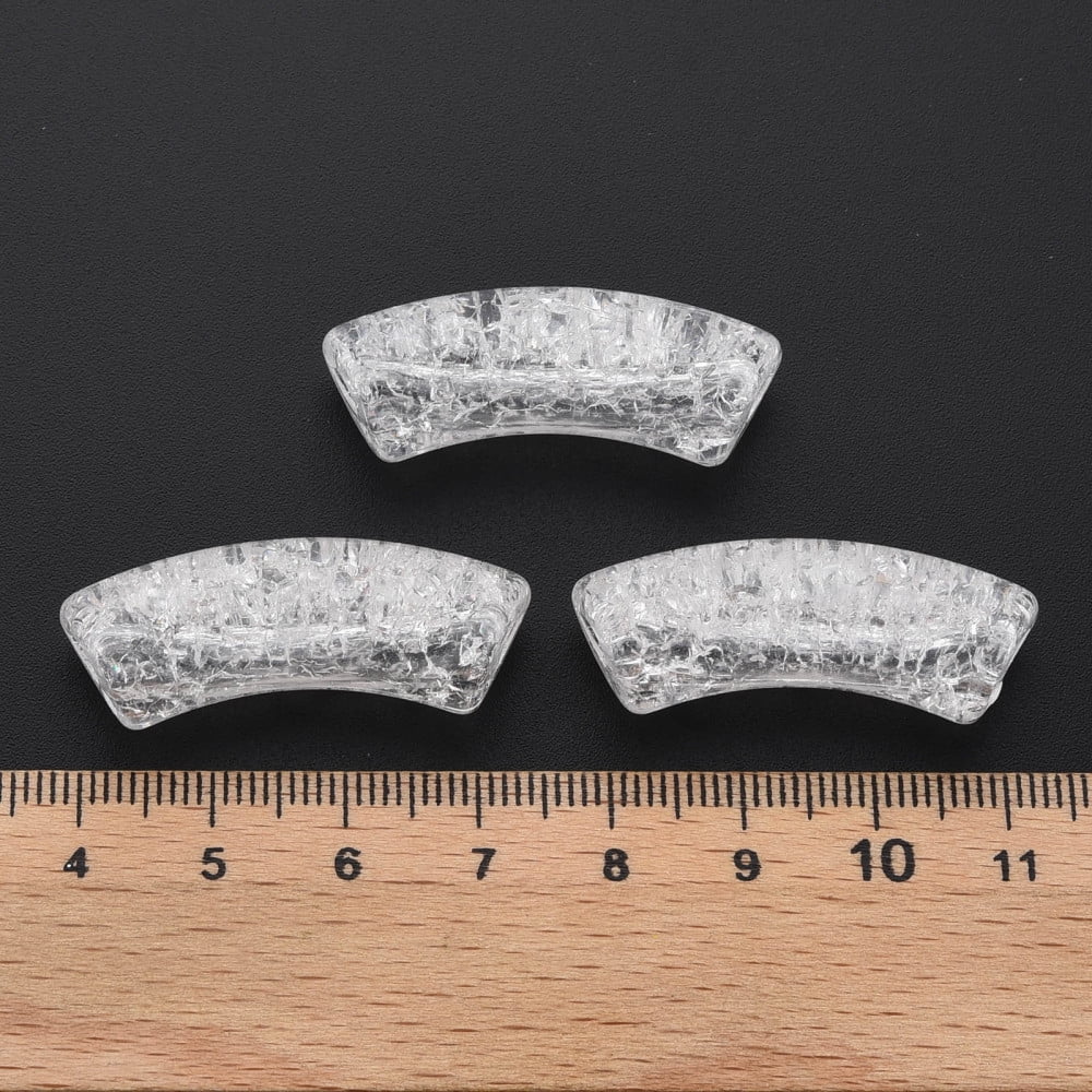 Transparent Crackle Acrylic Beads Curved Tube White 35x11.5x13.5mm Hole: 3.5mm about 148pcs/500g