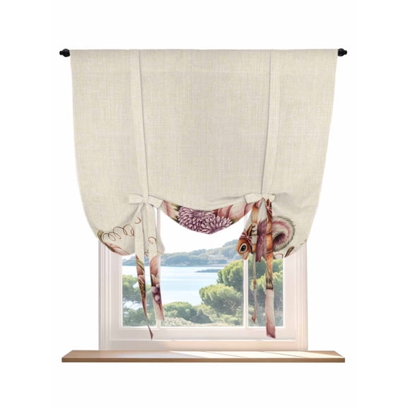 Thanksgiving Pumpkin Tie Up Curtains for Windows 45 Inch Length Balloon Curtains Kitchen Adjustable Balloon Window Shade Cute Squirrel Retro Beige Pastoral Tie Up Bathroom Curtain Window 34"x45"