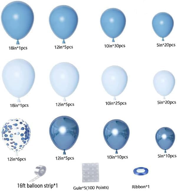 NestE - Baby Blue Balloon Arch Garland Kit, Metallic Macaron Pastel Light Blue Confetti Balloons, Different Sizes Balloons for Baby Shower, Birthday, Wedding, Ocean Themed Party Decoration