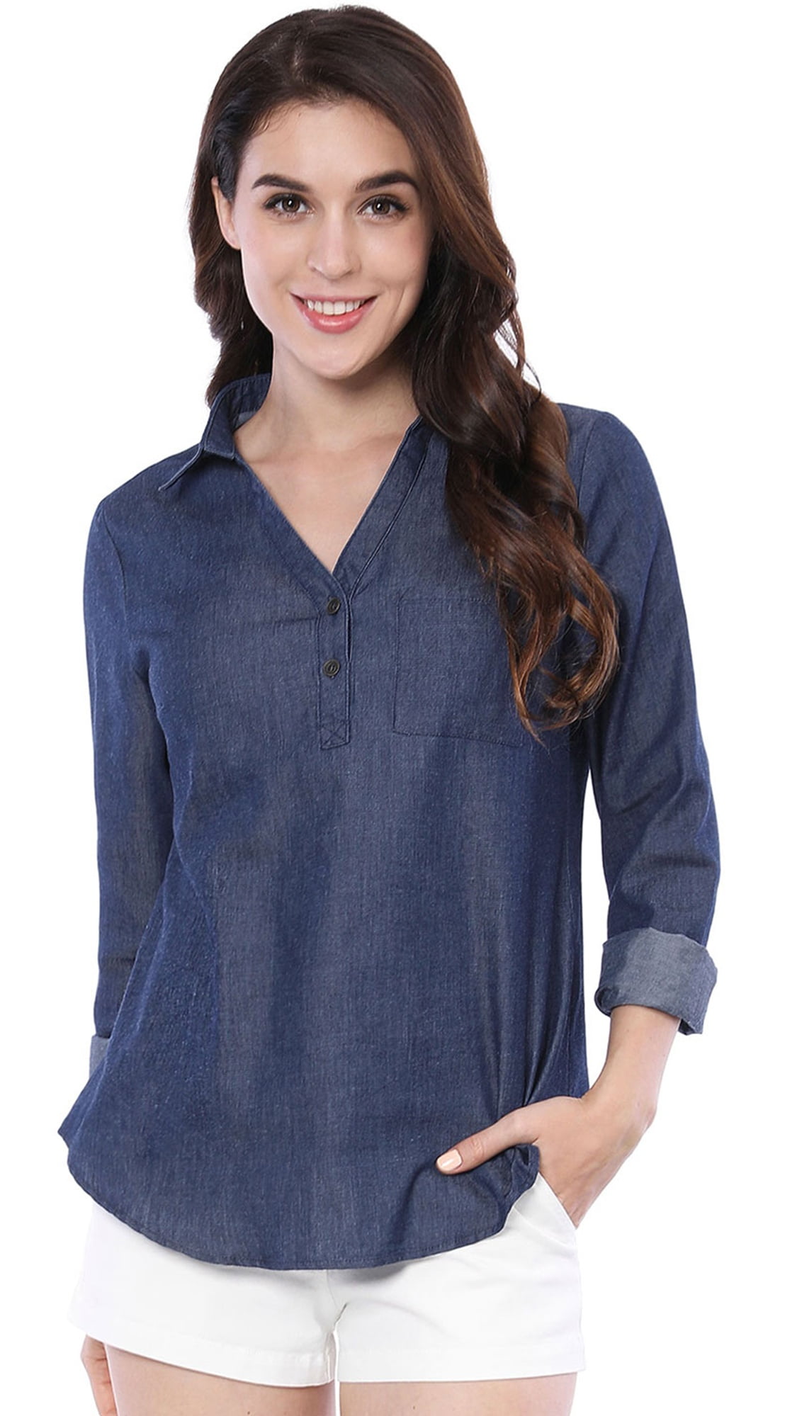 Unique Bargains Unique Bargains Women's Half Placket Long Sleeves