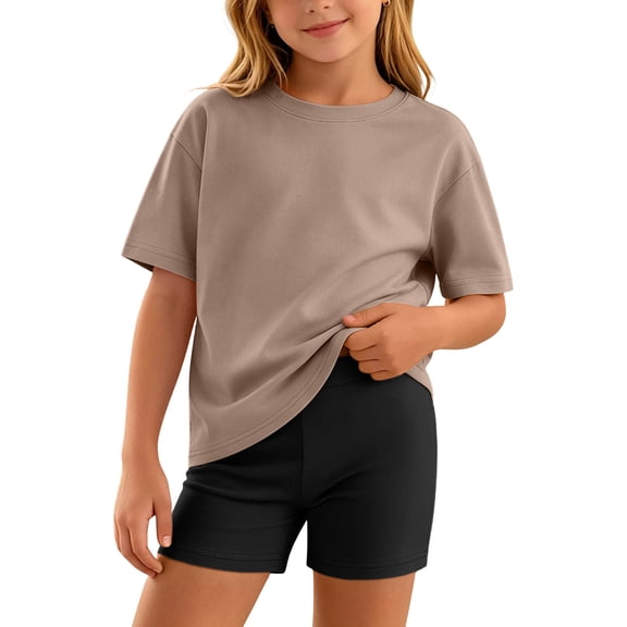 Edvintorg Summer Outfits for Girls Two Piece Crew Neck Short Sleeve Casual Shirts and Shorts Kids Clothes Girls Size 5-16
