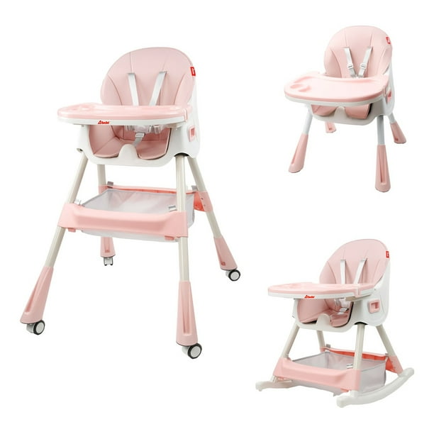 Silla Periquera D Bebé Eat And Rock Convertible A Mecedora Rosa Infanti