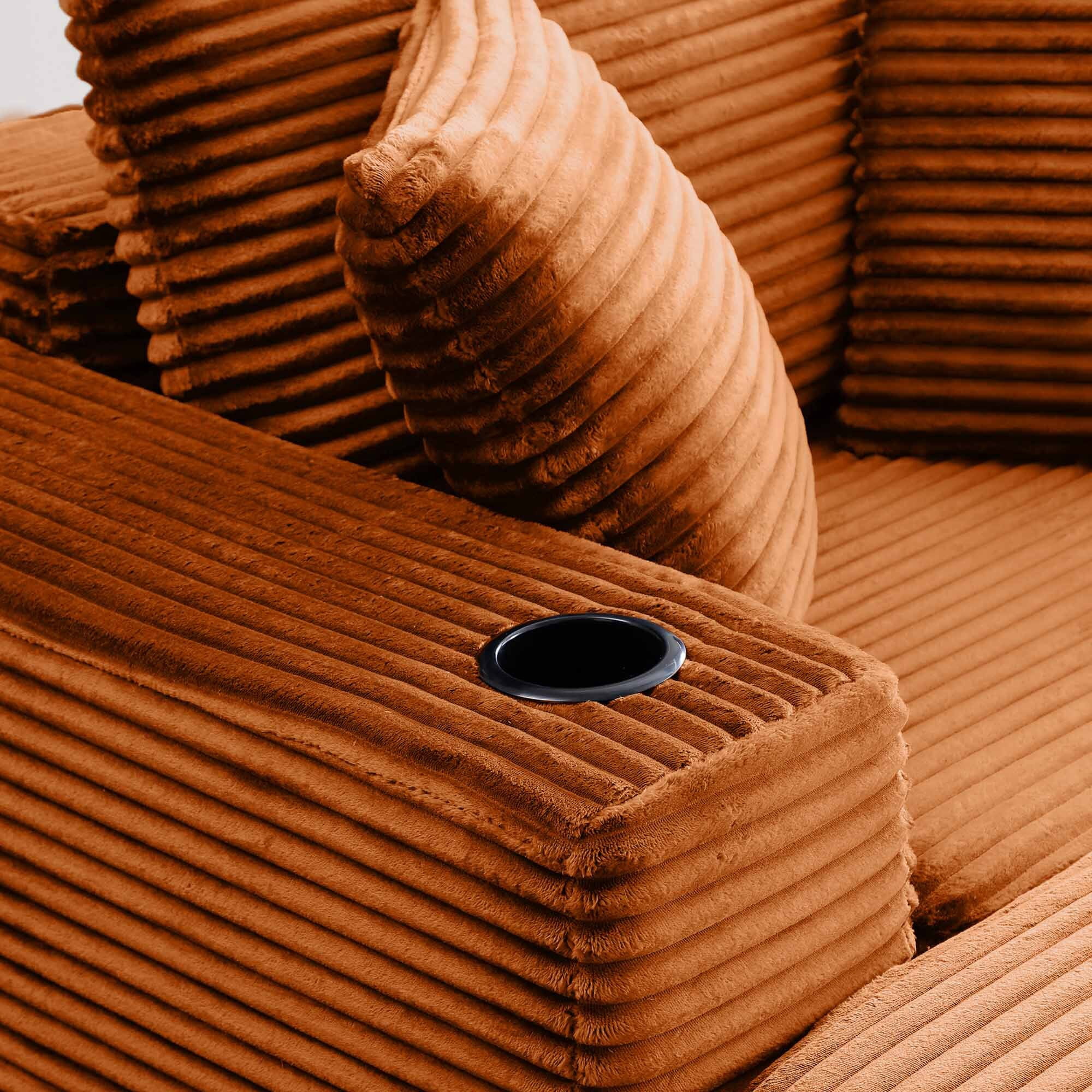 Lunale Boneless Chaise Lounge Chair with Ottoman, 52" Oversized 3-in-1 Convertible Sofa Chair for Living Room, Orange Corduroy