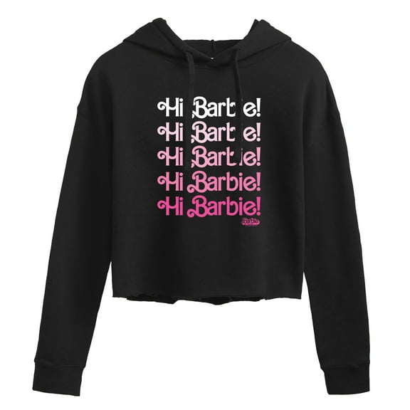 Barbie The Movie - Hi Barbie Stacked - Juniors Cropped Pullover Hoodie