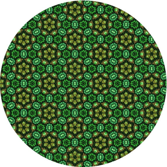 Ahgly Company Indoor Round Patterned Dark Lime Green Area Rugs, 3' Round