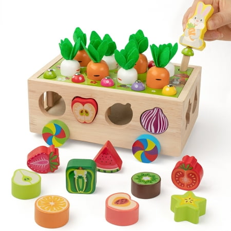 Coogam Montessori Fine Motor Toys for Baby Toddler Wooden Shape Sorter Carrot Harvest Game Preschool Learning Educational Gift Toy for 2 3 4 Year Old