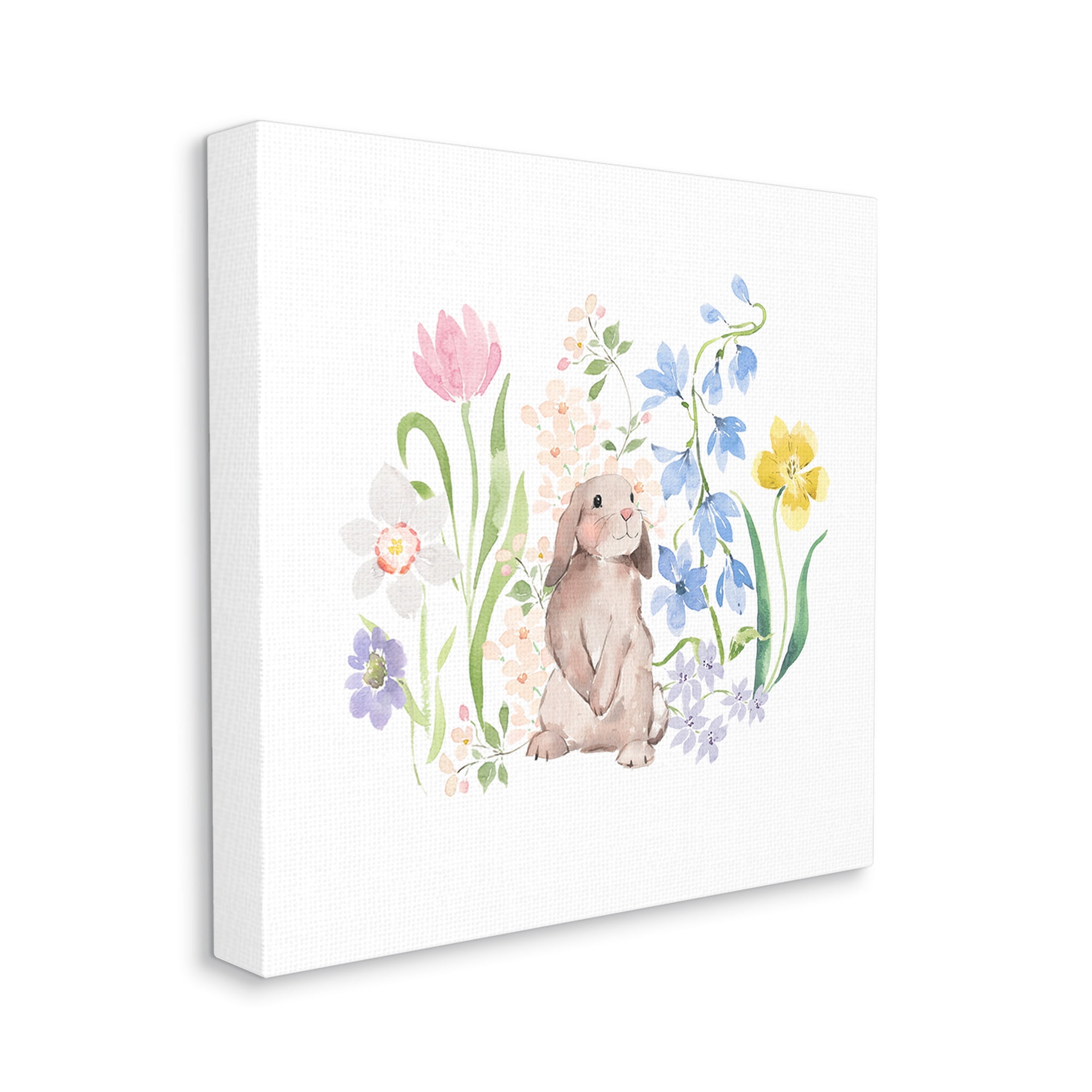 Stupell Industries Spring Flowers & Rabbit Animals & Insects Painting Gallery Wrapped Canvas Print Wall Art, 24 x 24