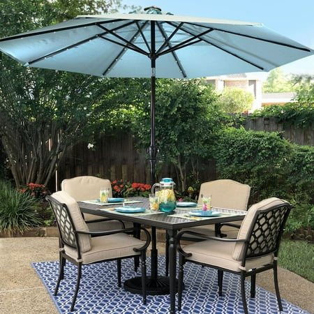 Sun Ray - 9' Round Solar Lighted Umbrella - Taupe