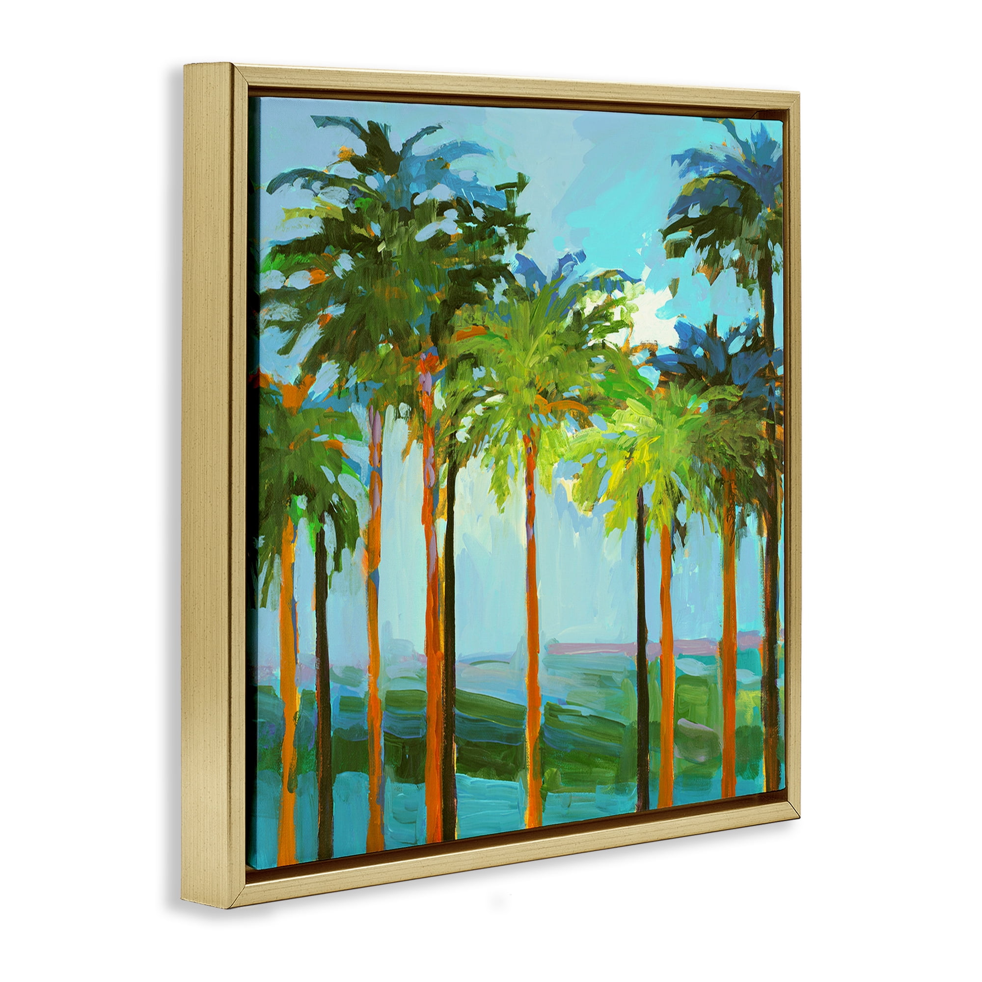 Stupell Industries Tall Palms Abstraction Coastal Painting Gold Floater Framed Canvas Art Print Wall Art, 25 x 25