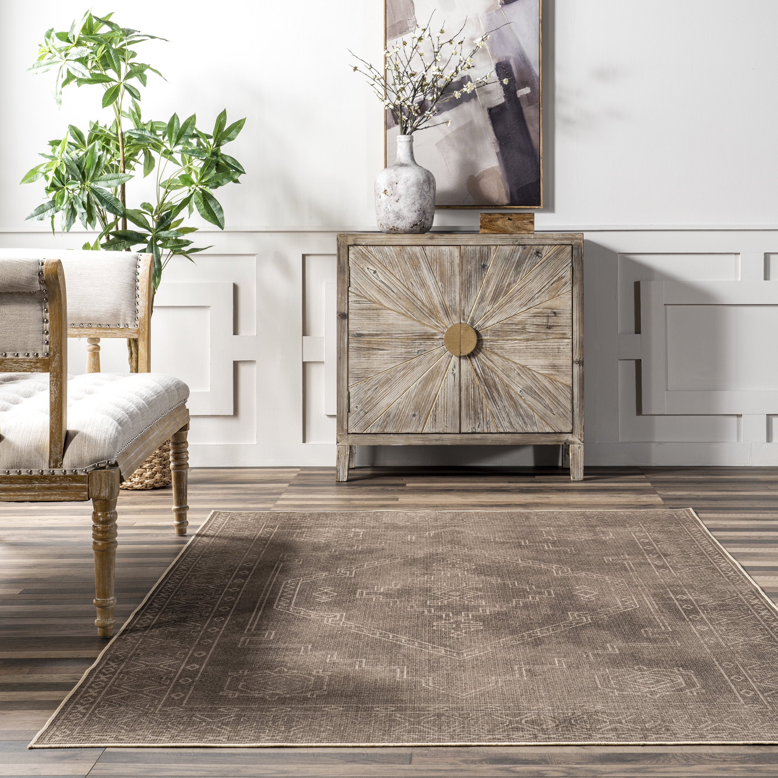 nuLOOM Lorna Faded Easy-Jute Machibne Washable Area Rug, 4' x 6', Natural