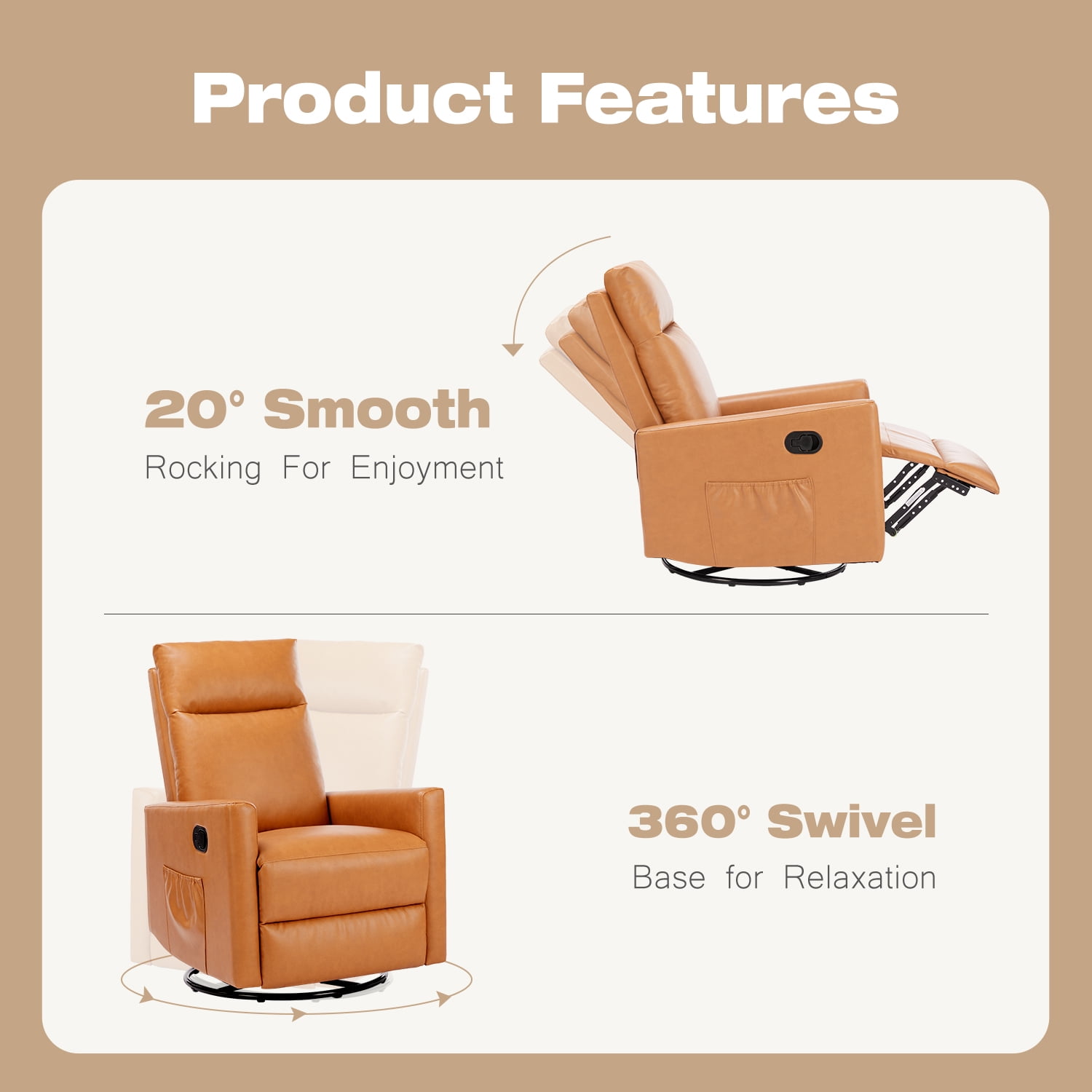 GIANNA Recliner Chair, Modern Design with Adjustable Backrest, Comfortable Padded Seat,Perfect for Living Room, Bedroom, or Home Theater, Brown