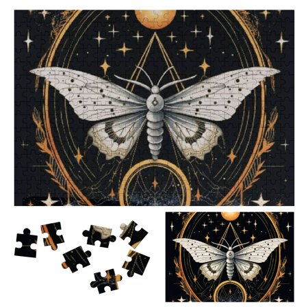 Creowell Moth Crescent Stars Wooden Unique Shapes Jigsaw Puzzle for Adults and Kids - Relaxing Leisure Game Toy Gift for Family Friends 300 PCS
