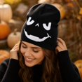 thumbnail image 7 of 22IN Halloween Pumpkin Knit Hat, Jack‑O‑Lantern Skull Cap, Warm Fall Winter Costume Accessory for Men Women Halloween Party &Daily Wear,E, 7 of 7