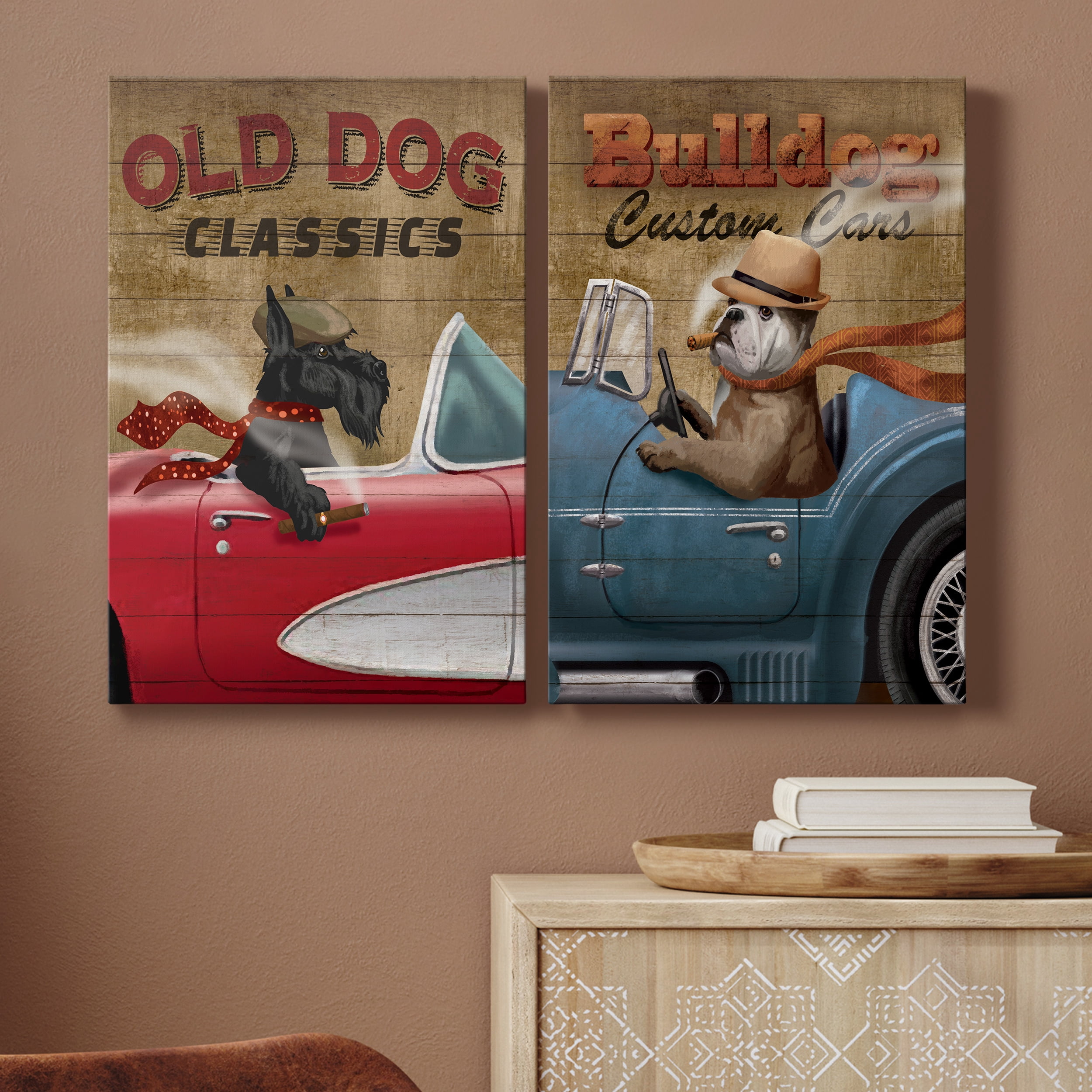 Old Dog Classics Premium Gallery Wrapped Canvas - Ready to Hang - Set of 2 - 32 x 48 Each