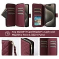 thumbnail image 4 of For Apple iPhone 12 / 12 Pro Wallet Case Magnetic Flip Cover 9-Card Slots Zipper Pocket With Detachable Shoulder Strap And Wrist Strap,Wine red,For iPhone 12 / 12 Pro, 4 of 7