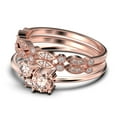 thumbnail image 4 of Unique 3 Stone Minimalist 1.55 Carat Round Cut Morganite Engagement Ring, Trilogy Ring, Wedding Ring in 925 Sterling Silver With 18k Rose Gold Plating, Trio Set, Matching Band, 4 of 4